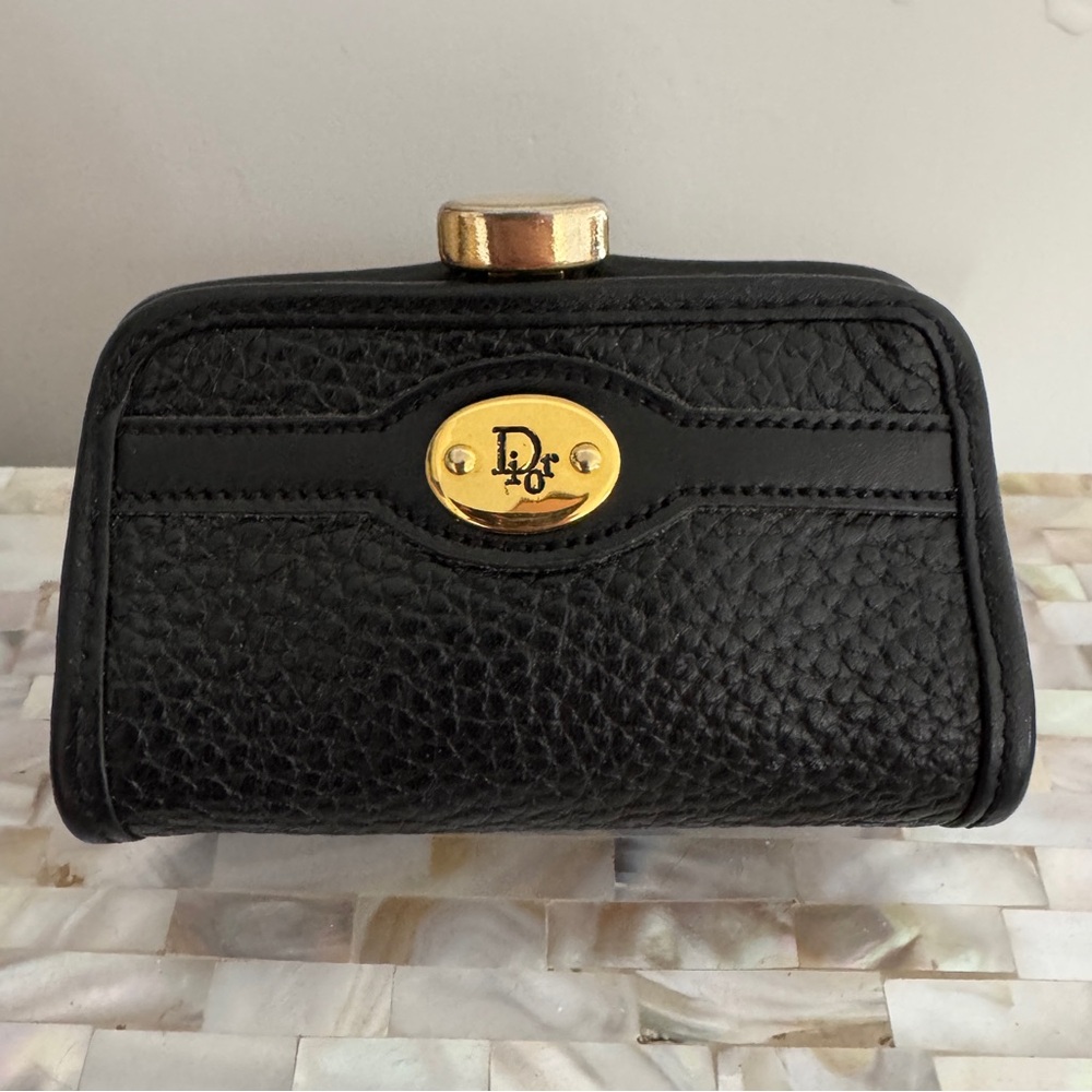 CHRISTIAN DIOR Black Vintage Pebbled Leather Coin Pouch. Excellent condition.